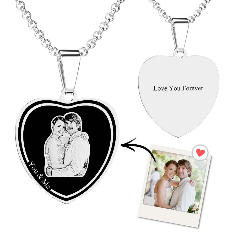 Photo Engraved Tag Necklace Heart-shaped with Engraving Gifts for Couple - soufeelus