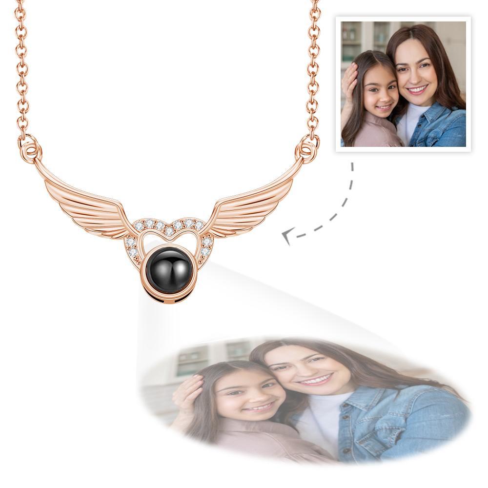 Custom Photo Projection Necklace Heart-shaped Wings Pendant Necklace Creative Gift - soufeelus