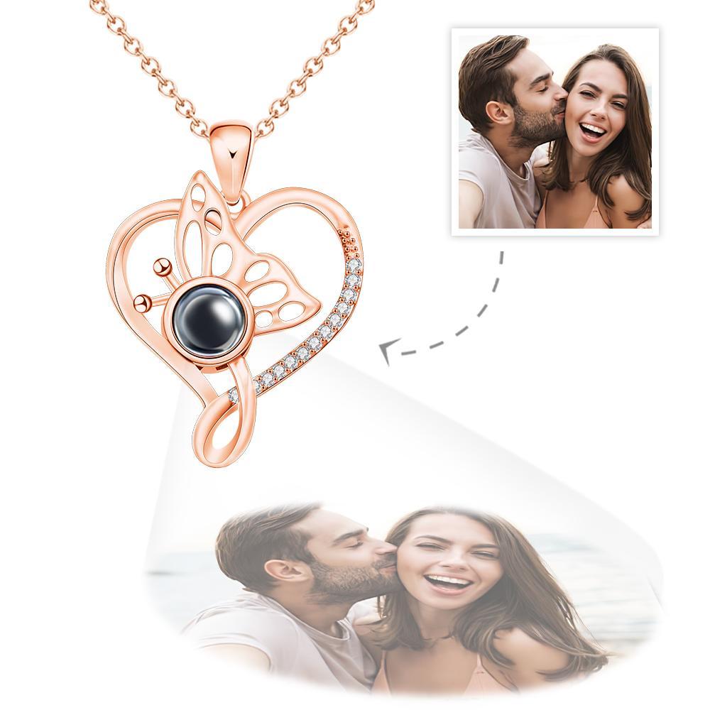 Custom Photo Projection Necklace Butterfly Heart Projection Necklace Creative Gift - soufeelus