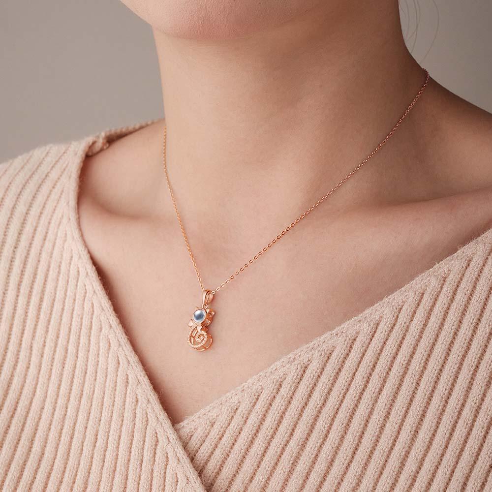 Projection Cat Photo Necklace , Personalized Girlfriend Necklace, Clavicle Photo Projection - soufeelus