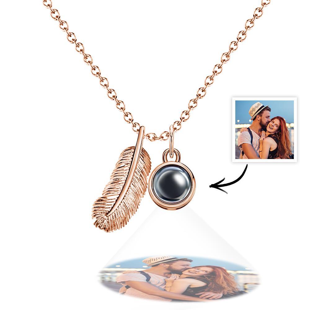 Feather Photo Projection Necklace Personalized Picture Inside Pendant Minimalist Memorial Jewelry Trendy Best Friend Gift - soufeelus