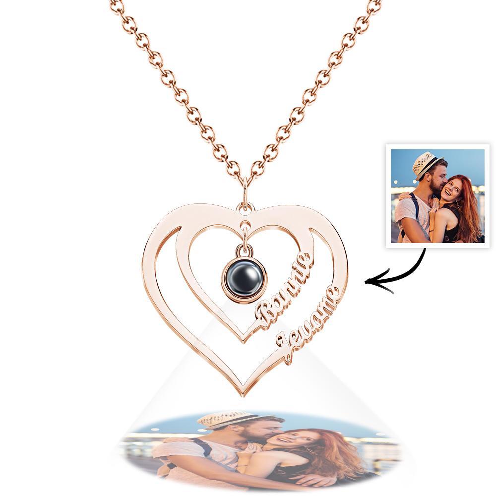 Projection Photo Necklace with Custom 2 Names Family Photo Necklace Personalised Memorial Photo Pendant Jewelry Birthday Gift - soufeelus