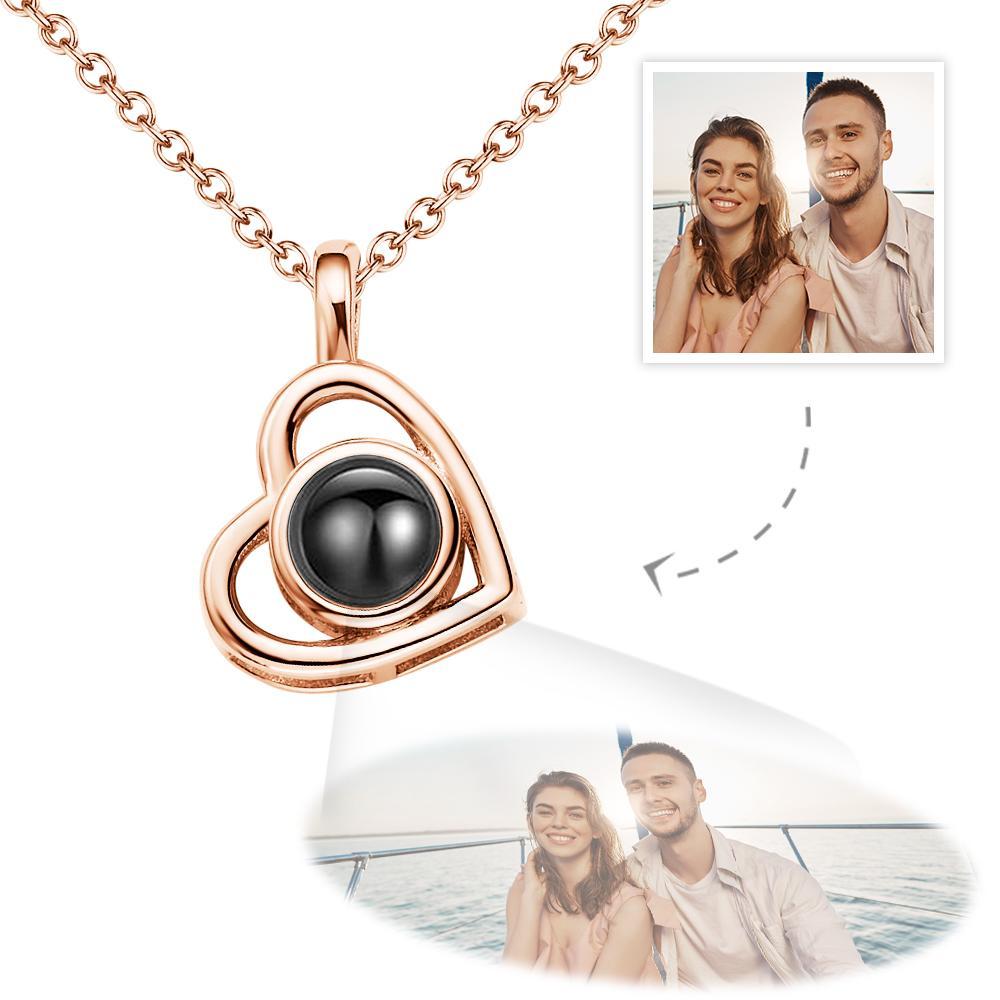 Custom Photo Necklace Projection Heart-shaped Hollow Couple Theme Gifts - 