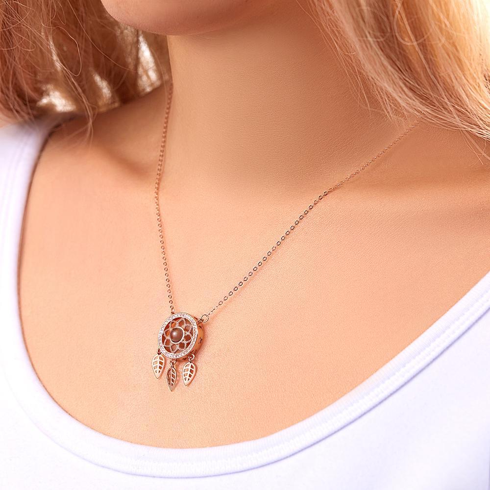 Custom Projection Necklace Custom Photo Dream Catcher Rhinestone Creative Gifts -