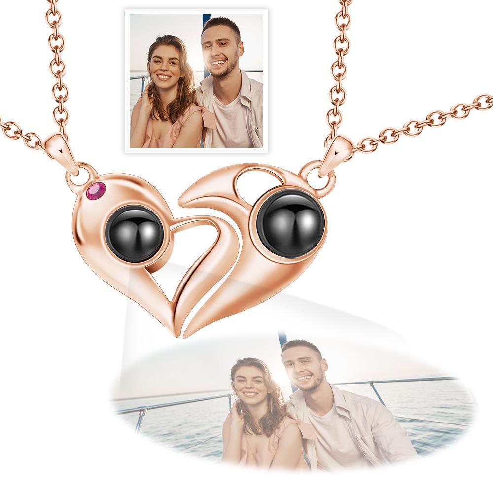 Custom Photo Projection Necklace Couple Matching Heart Gifts -