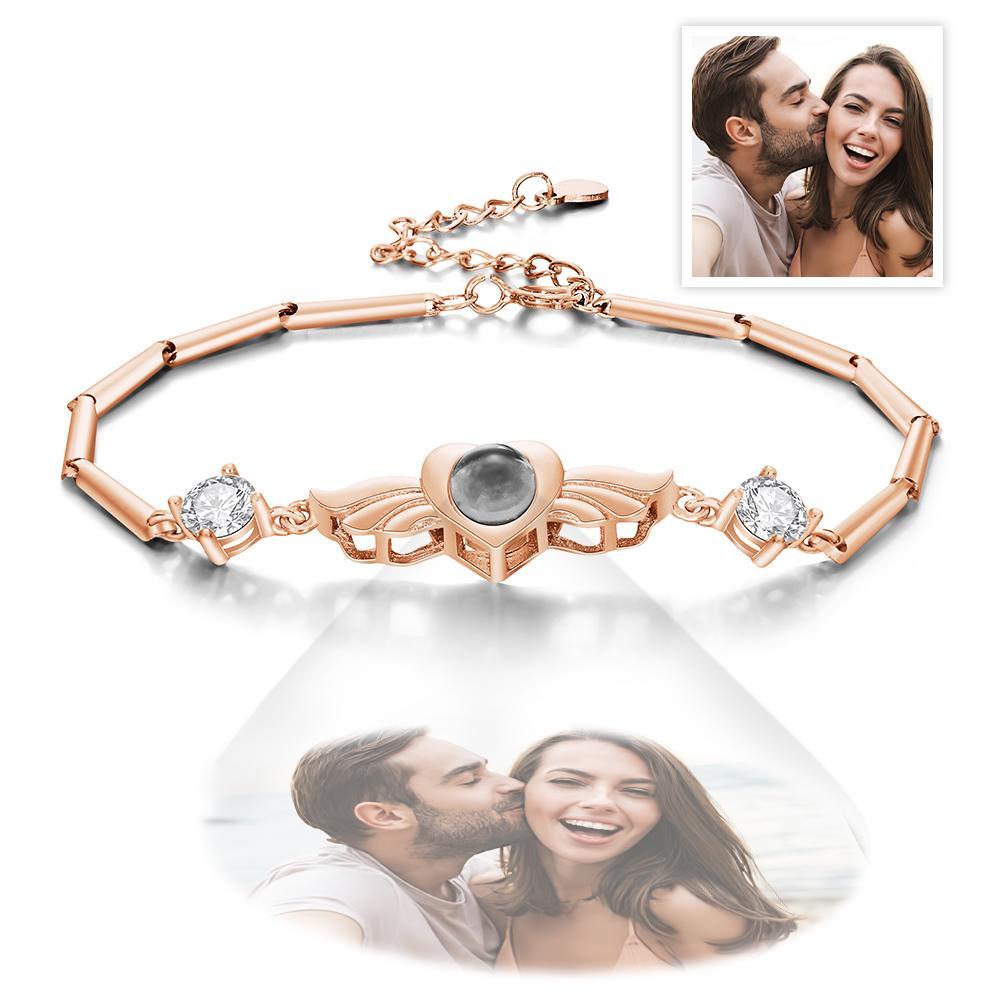 Personalized Photo Projection Bracelet Elegant Wings with Stone Jewelry for Her - soufeelus