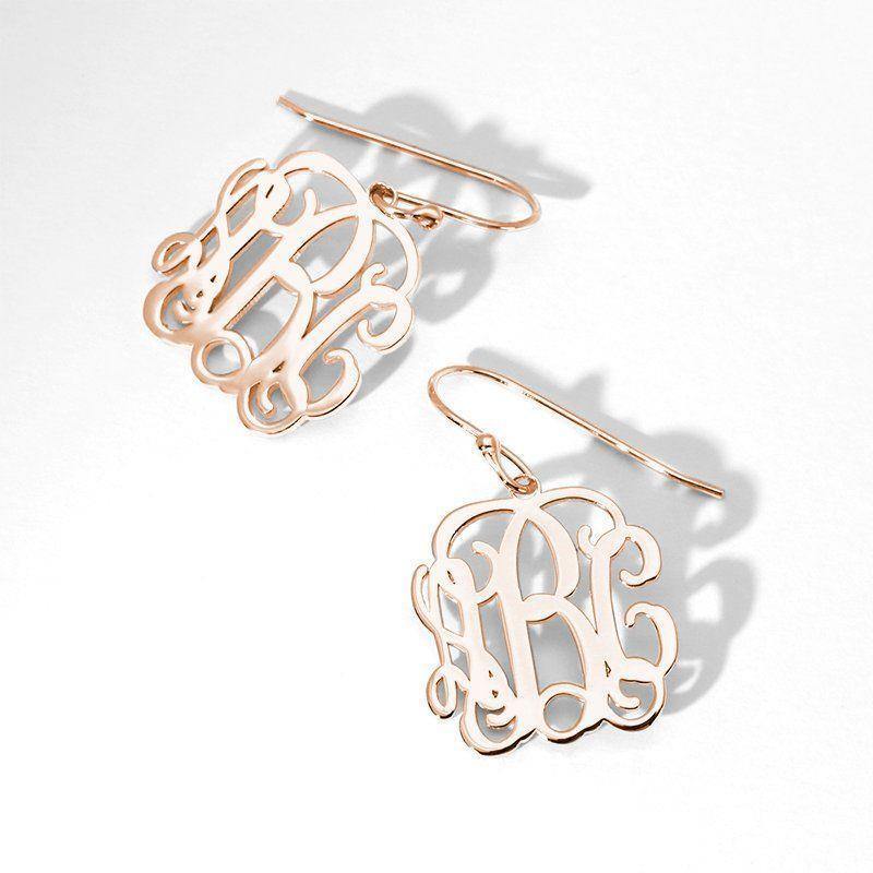 Monogram Earrings Rose Gold Plated Silver - soufeelus