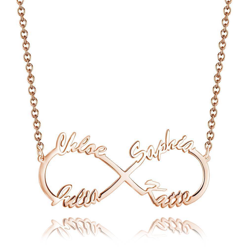 Name Necklace Infinity Four Names Rose Gold Plated - Silver