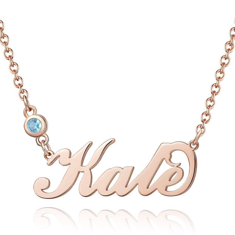 Personalized Birthstone Name Necklace Rose Gold Plated Silver - soufeelus