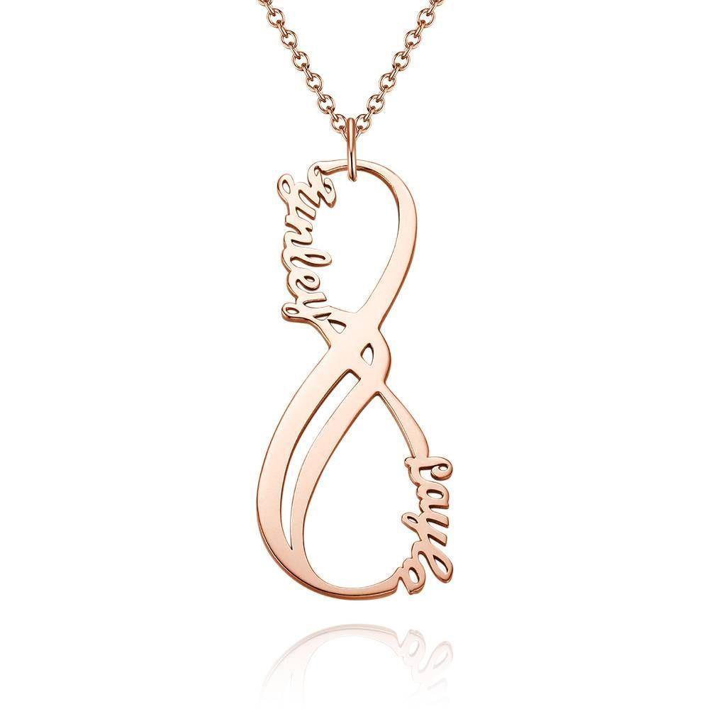 Name Necklace, Infinity Necklace with Two Names Rose Gold Plated - Silver - soufeelus