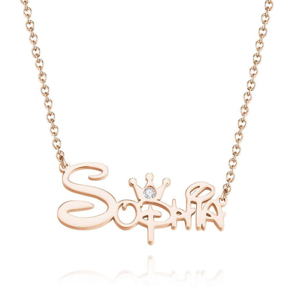 Name Necklace Princess Necklace with Crown Memorial Gifts Silver Color