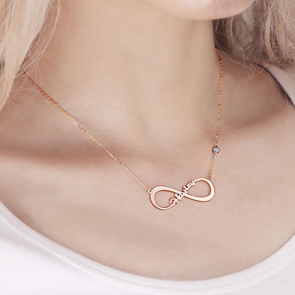 Name Necklace with Custom Birthstone Infinity Necklace Unique Gifts Rose Gold Plated - soufeelus