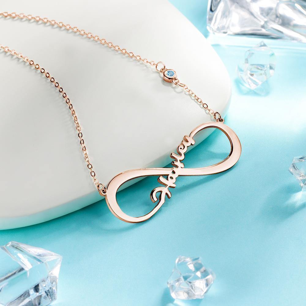 Name Necklace with Custom Birthstone Infinity Necklace Unique Gifts Rose Gold Plated - soufeelus