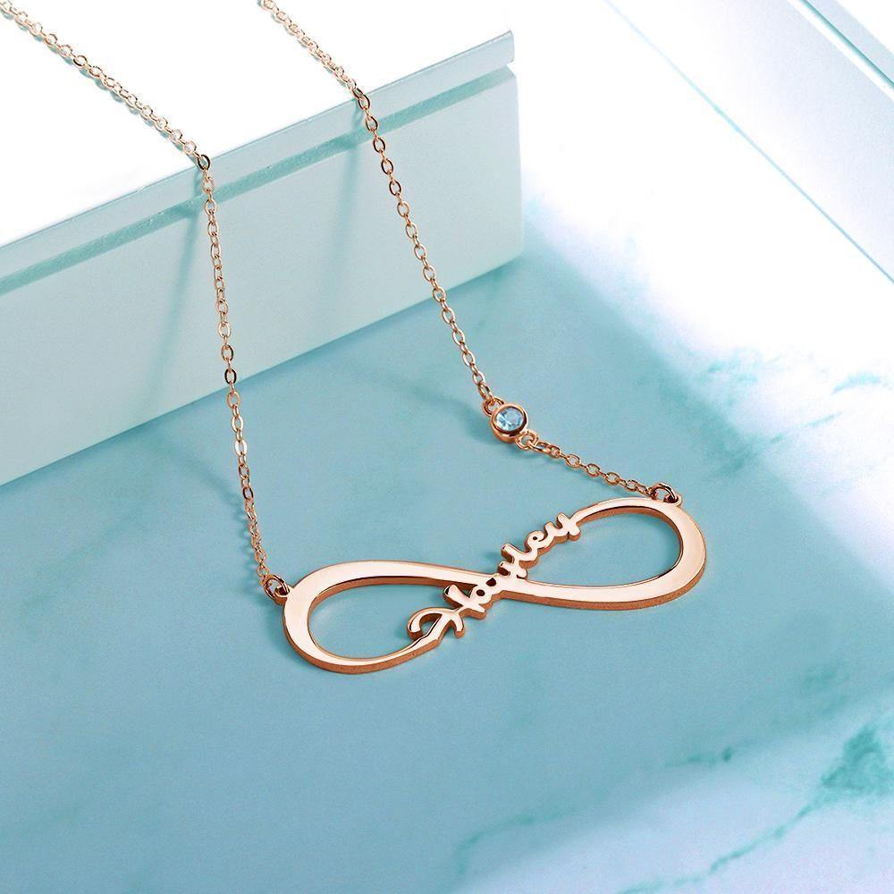 Name Necklace with Custom Birthstone Infinity Necklace Unique Gifts Rose Gold Plated - soufeelus