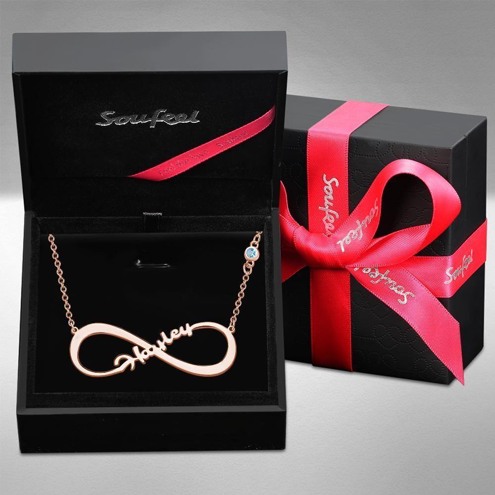 Name Necklace with Custom Birthstone Infinity Necklace Unique Gifts Rose Gold Plated - soufeelus