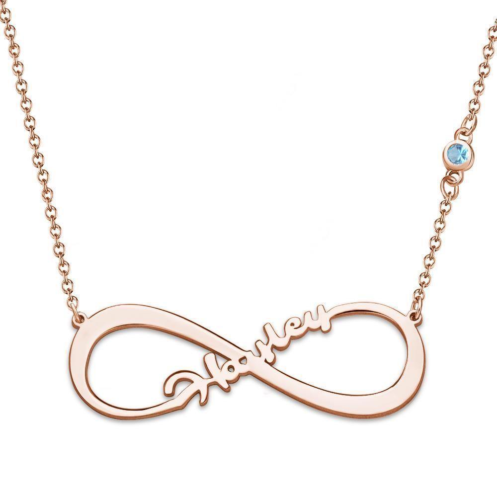 Name Necklace with Custom Birthstone Infinity Necklace Unique Gifts Rose Gold Plated - soufeelus
