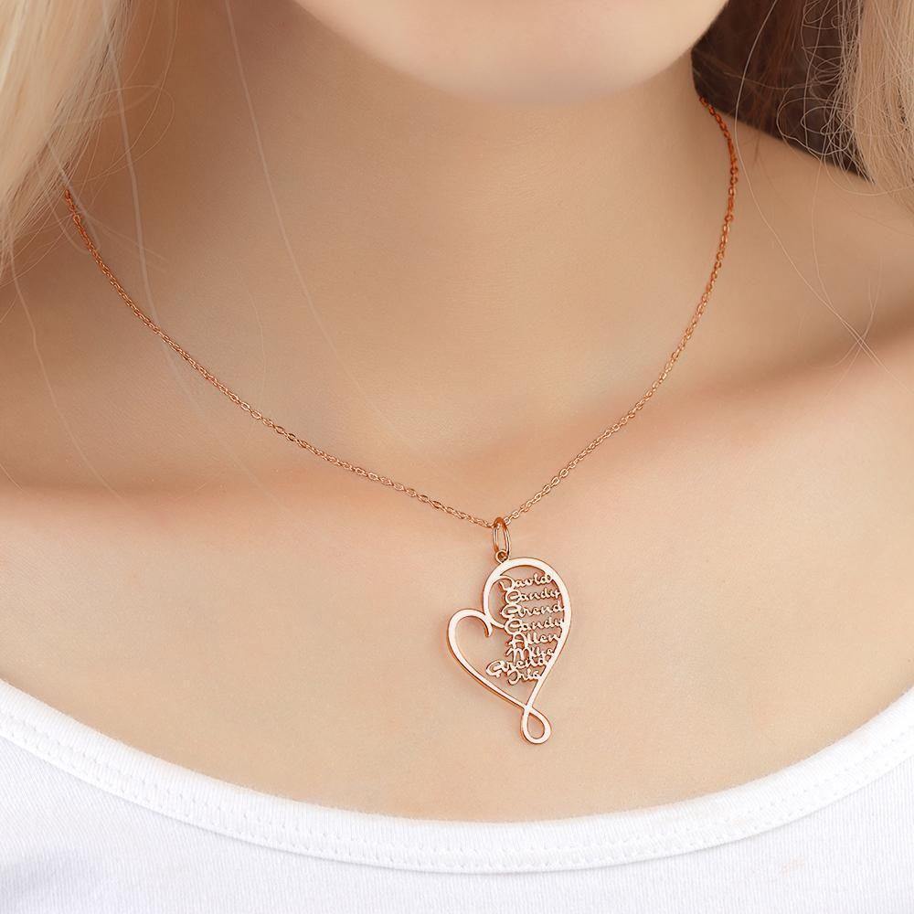 Name Necklace Heart-shaped 1-8 Names Best Gifts Rose Gold Plated - soufeelus