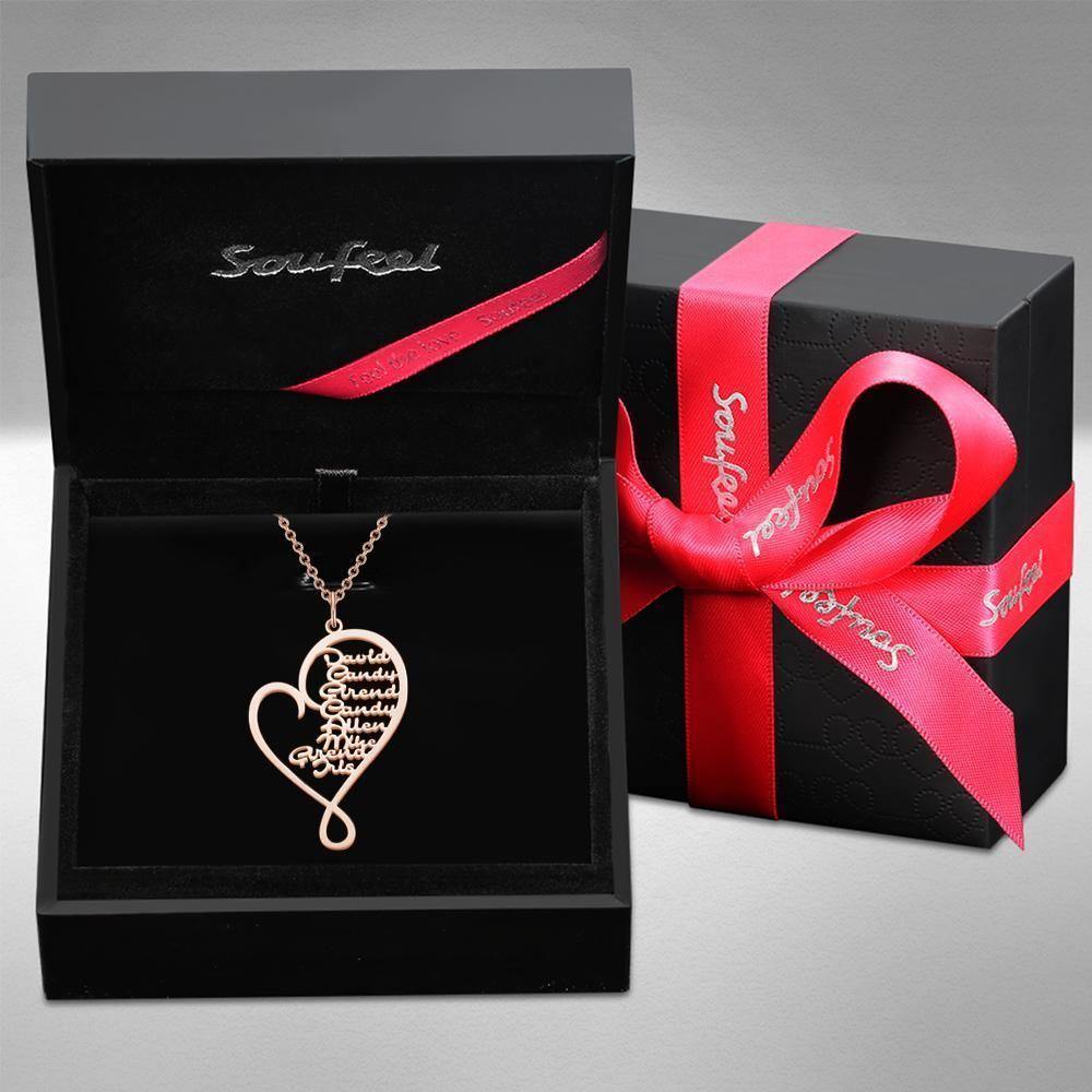 Name Necklace Heart-shaped 1-8 Names Best Gifts Rose Gold Plated - soufeelus