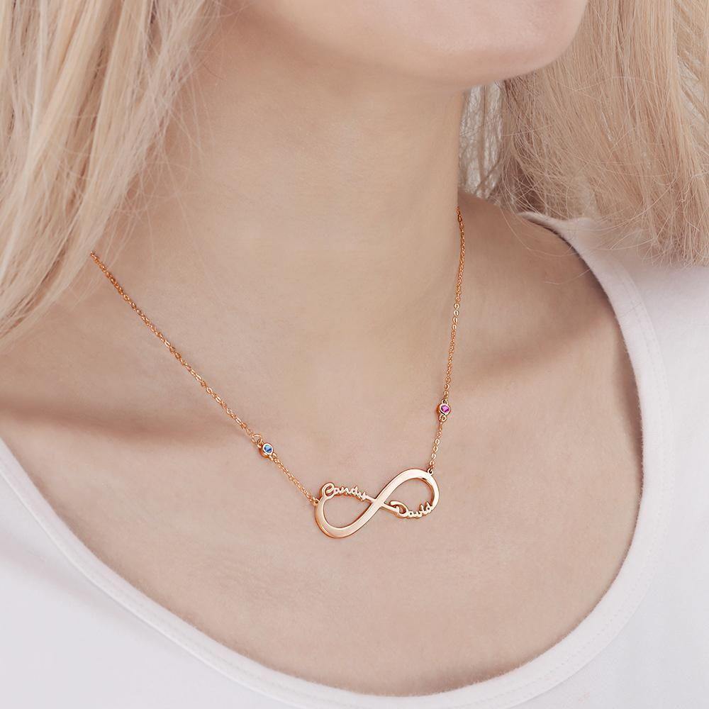 Name Necklace with Custom Birthstone Infinity Necklace Memorial Gifts Rose Gold Plated - soufeelus