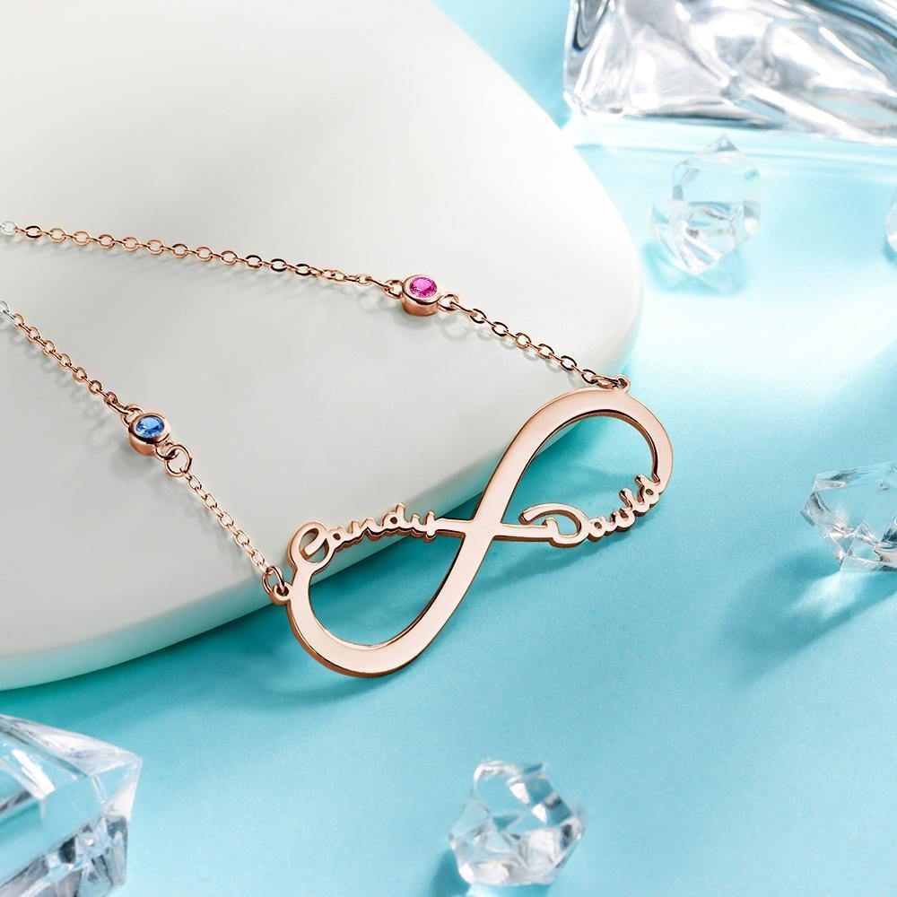 Name Necklace with Custom Birthstone Infinity Necklace Memorial Gifts Rose Gold Plated - soufeelus