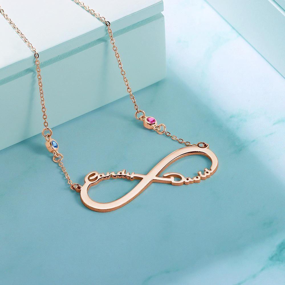 Name Necklace with Custom Birthstone Infinity Necklace Memorial Gifts Rose Gold Plated - soufeelus