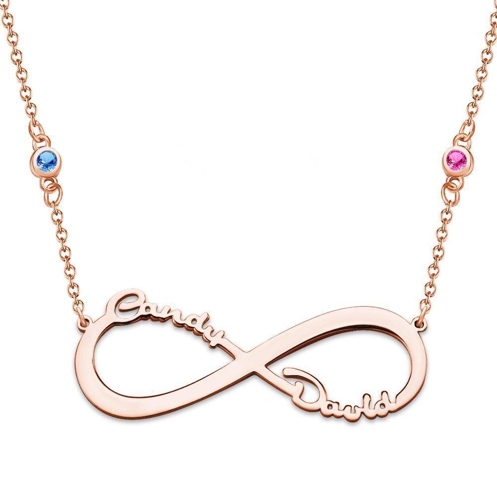 Name Necklace with Custom Birthstone Infinity Necklace Memorial Gifts Rose Gold Plated - soufeelus