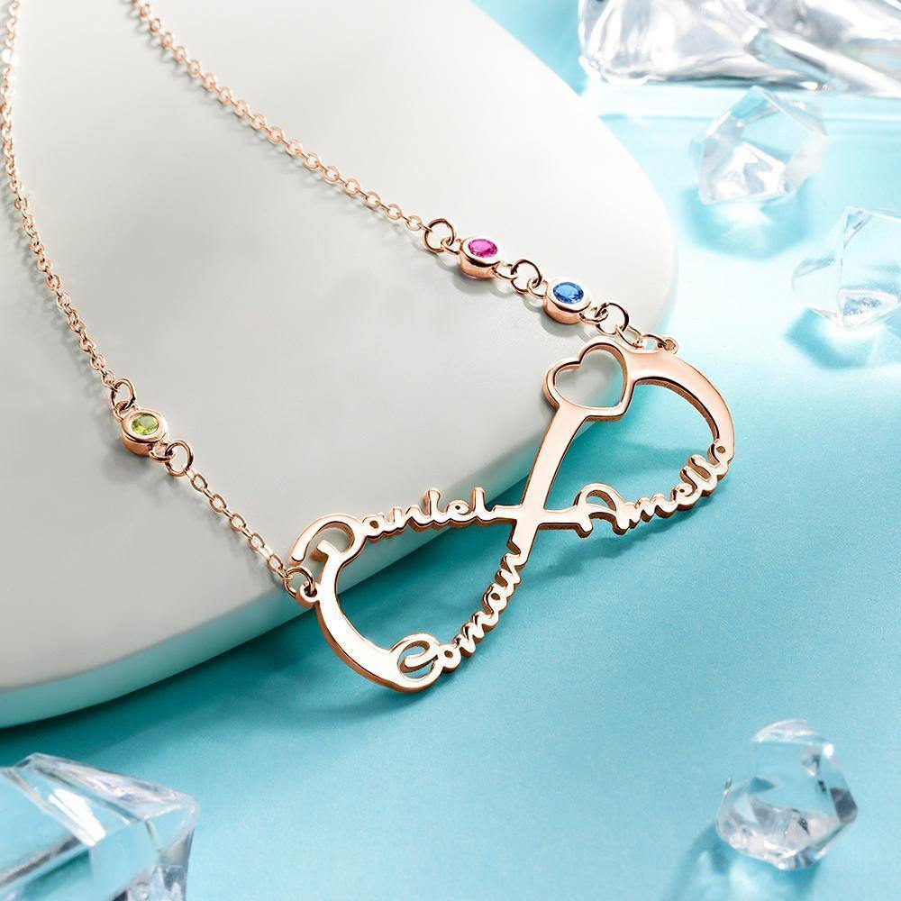 Name Necklace with Custom Birthstone Infinity Necklace Family Gifts Rose Gold Plated - soufeelus