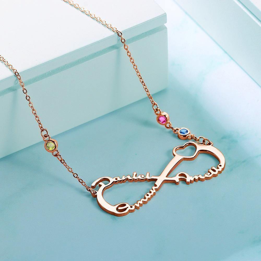 Name Necklace with Custom Birthstone Infinity Necklace Family Gifts Rose Gold Plated - soufeelus