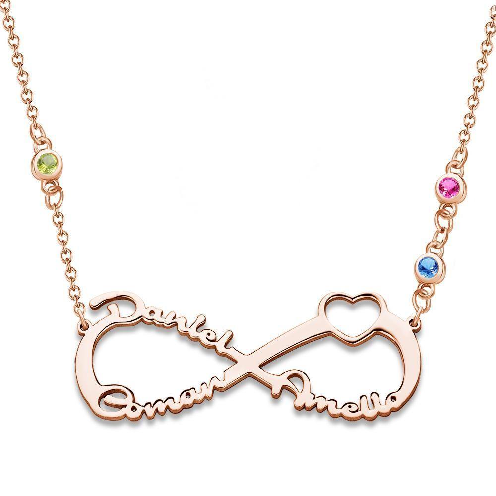 Name Necklace with Custom Birthstone Infinity Necklace Family Gifts Rose Gold Plated - soufeelus