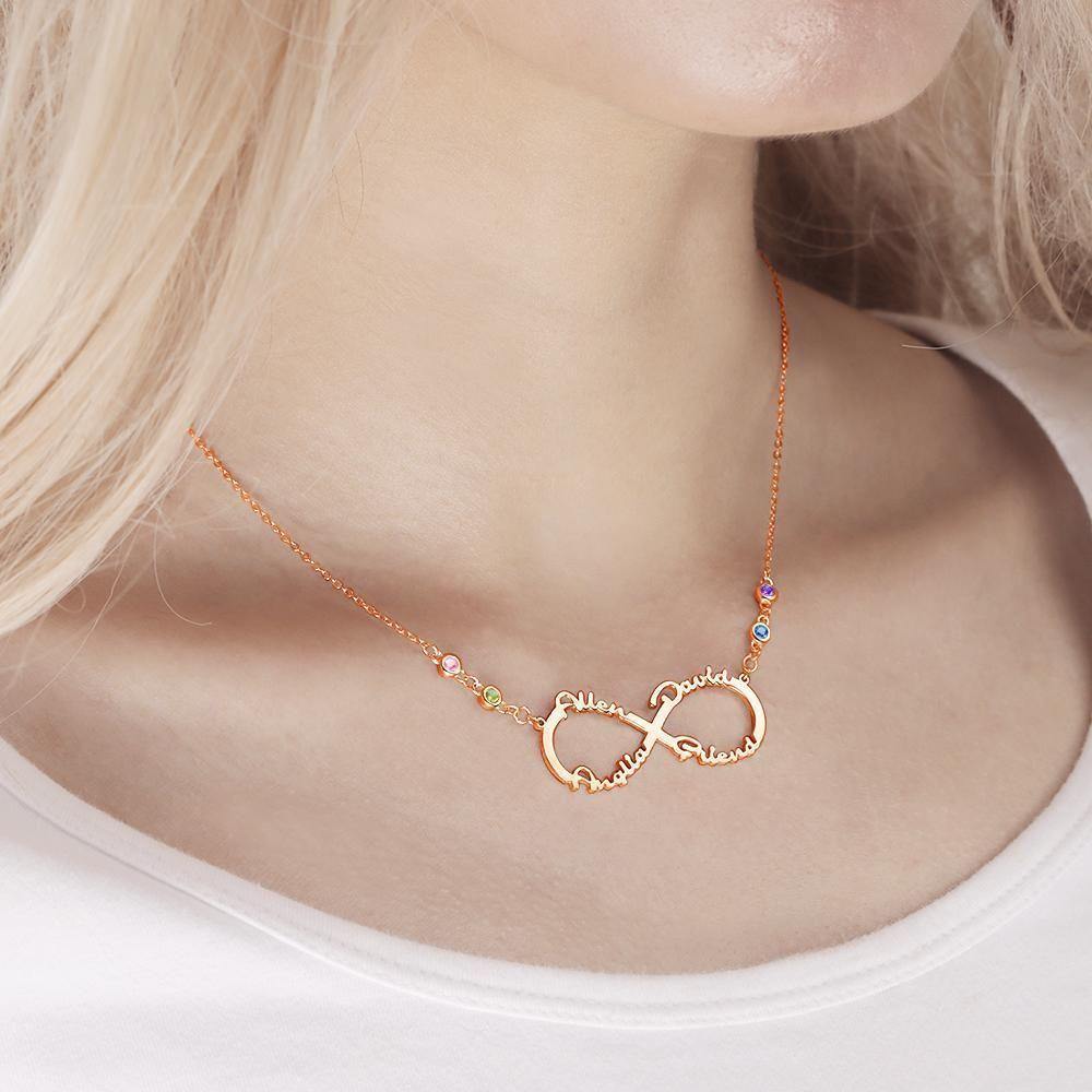 Infinity Necklace with Custom Birthstone Name Necklace Rose Gold Plated - soufeelus