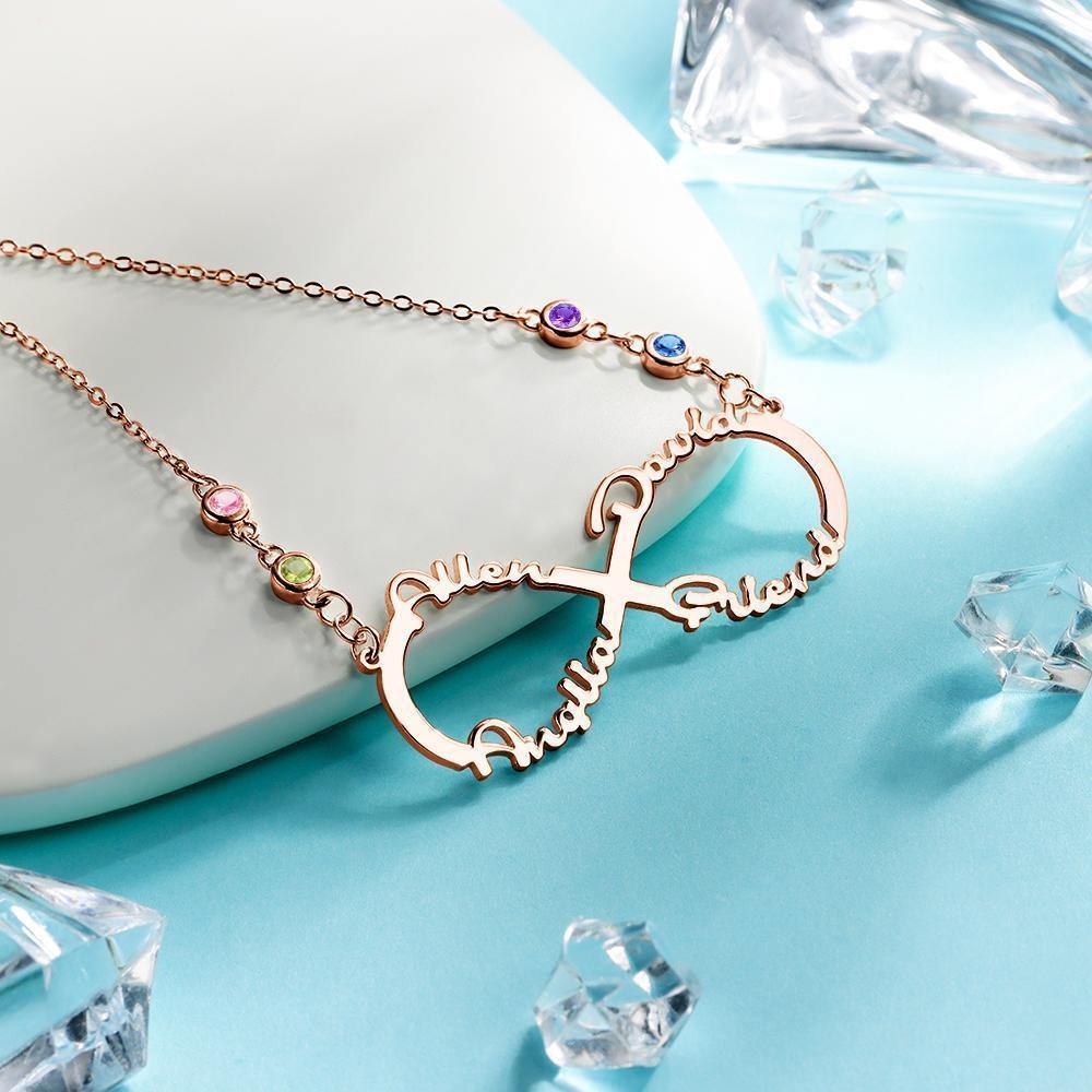 Infinity Necklace with Custom Birthstone Name Necklace Rose Gold Plated - soufeelus