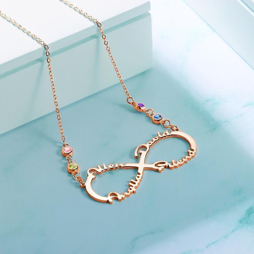 Infinity Necklace with Custom Birthstone Name Necklace Rose Gold Plated - soufeelus