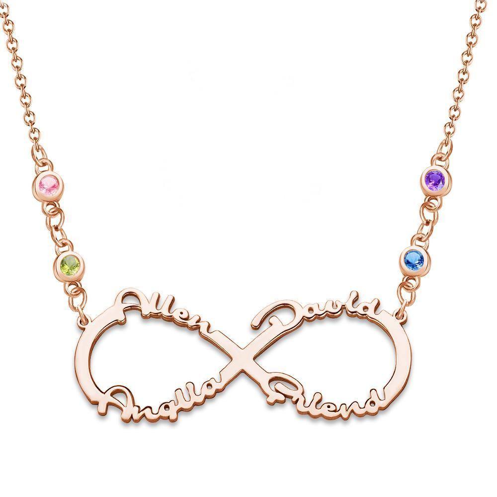 Infinity Necklace with Custom Birthstone Name Necklace Rose Gold Plated - soufeelus