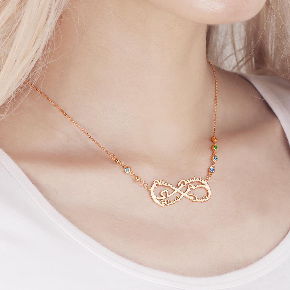 Infinity Necklace with Custom Birthstone Name Necklace Rose Gold Plated for Family Gifts - soufeelus