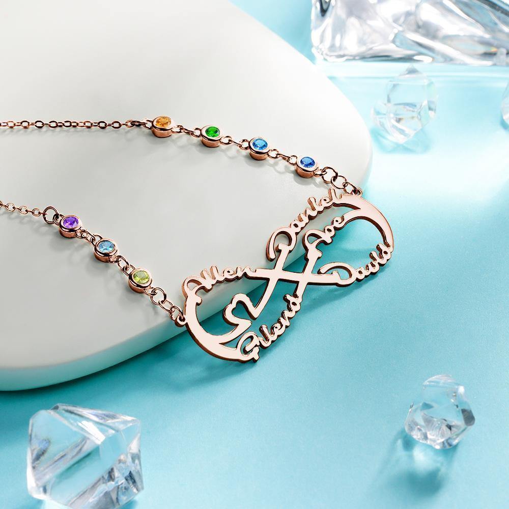 Infinity Necklace with Custom Birthstone Name Necklace Rose Gold Plated for Family Gifts - soufeelus