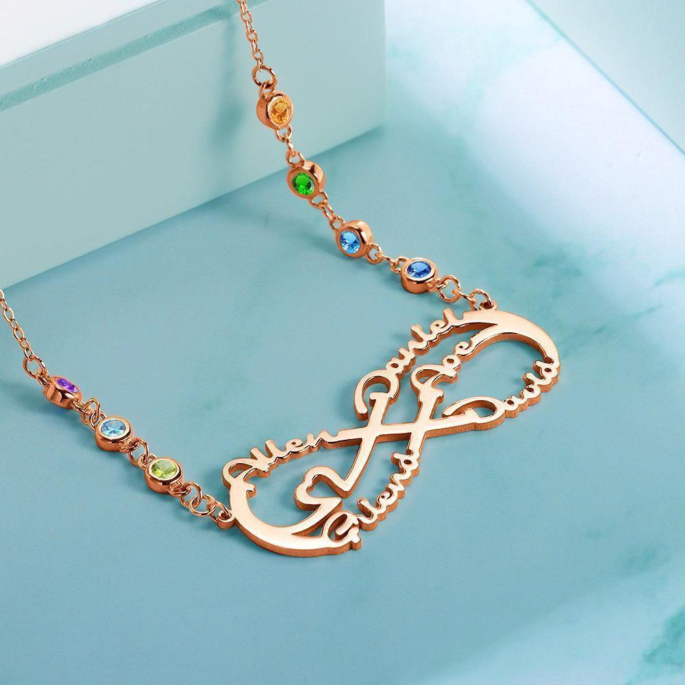 Infinity Necklace with Custom Birthstone Name Necklace Rose Gold Plated for Family Gifts - soufeelus