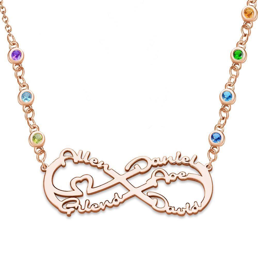 Infinity Necklace with Custom Birthstone Name Necklace Rose Gold Plated for Family Gifts - soufeelus