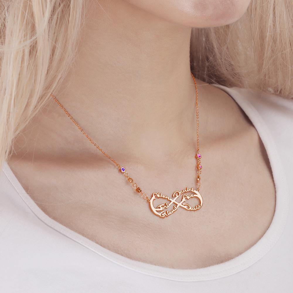 Infinity Necklace with Custom Birthstone Name Necklace Rose Gold Plated Family Gifts - soufeelus