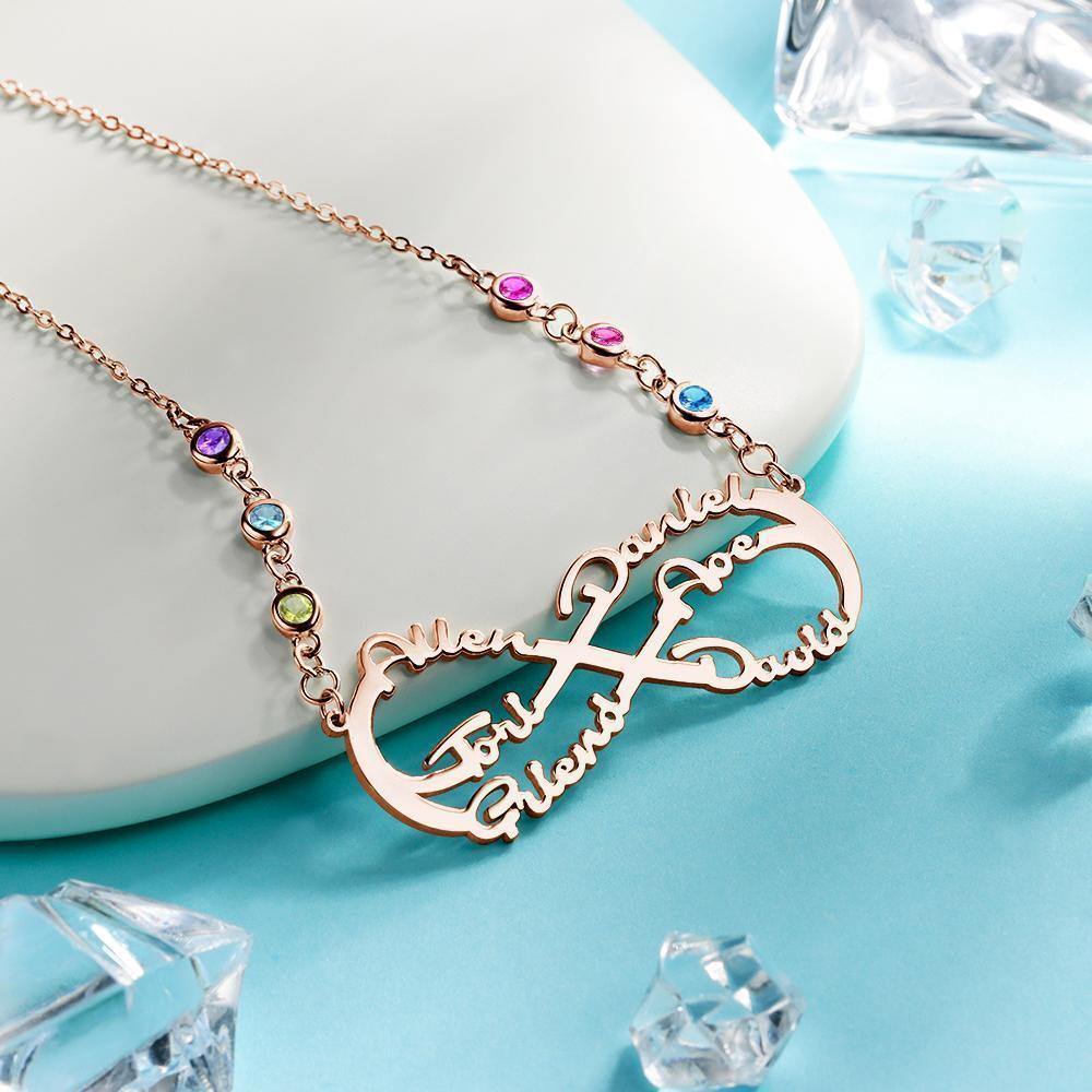 Infinity Necklace with Custom Birthstone Name Necklace Rose Gold Plated Family Gifts - soufeelus