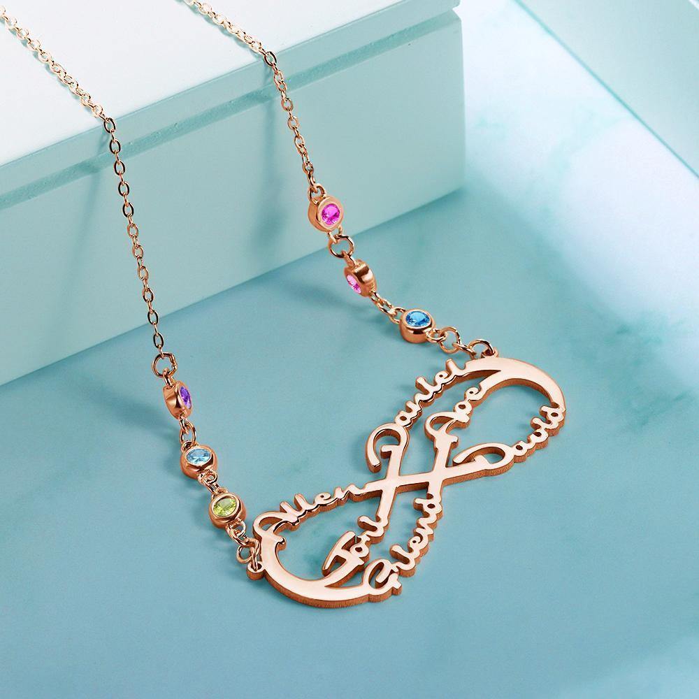 Infinity Necklace with Custom Birthstone Name Necklace Rose Gold Plated Family Gifts - soufeelus