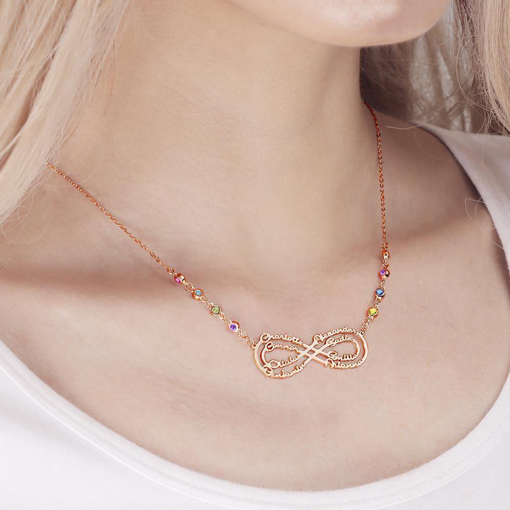 Infinity Necklace with Custom Birthstone Name Necklace Rose Gold Plated Birthday Gifts - soufeelus