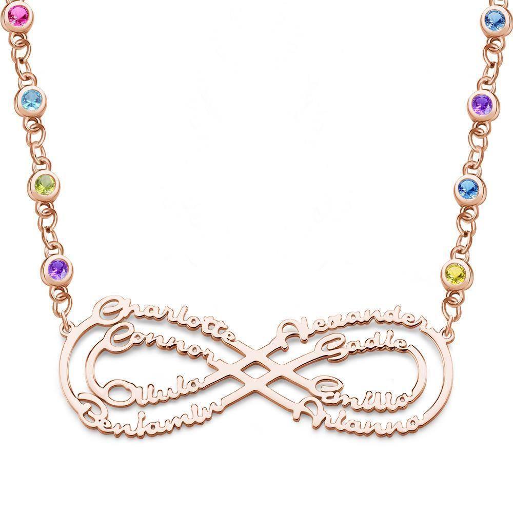 Infinity Necklace with Custom Birthstone Name Necklace Rose Gold Plated Birthday Gifts - soufeelus