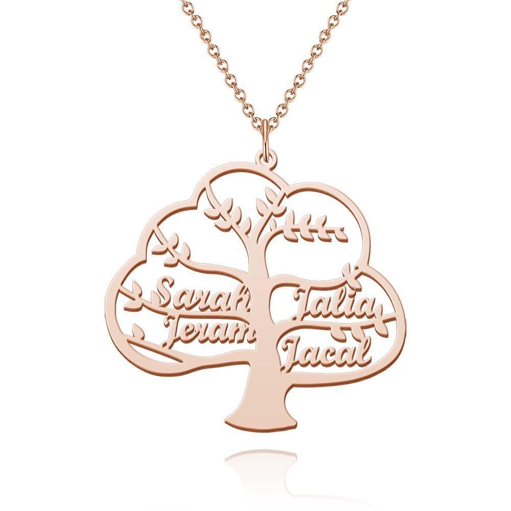 Name Necklace Family Tree of Life Necklace Name Pendant Gift Custom Family Names for Woman Rose Gold Plated Silver 1-6 Names