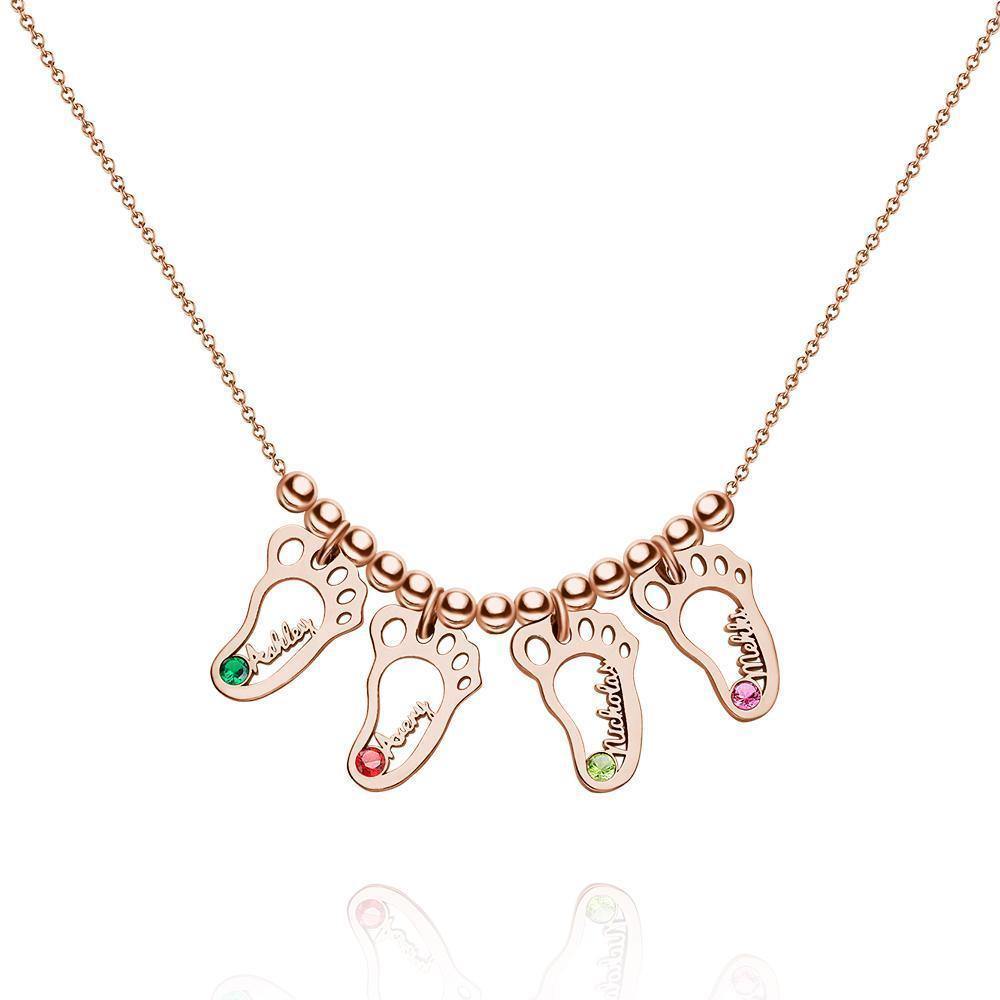Name Necklace with Custom Birthstone Gifts for Her/Mom Rose Gold Plated Silver (1-6 Feet) - soufeelus