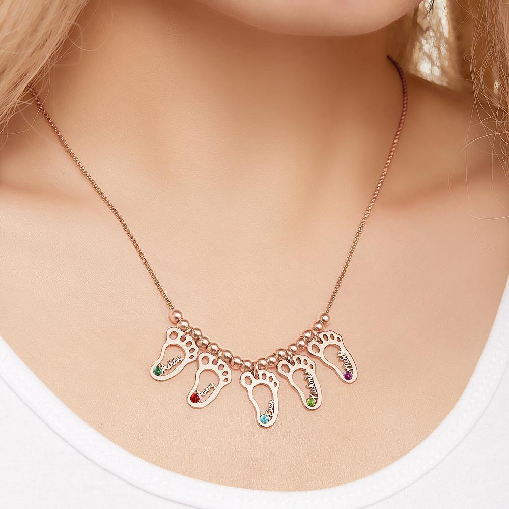 Name Necklace with Custom Birthstone Memorial Gifts Rose Gold Plated Silver (1-6 Feet) - soufeelus