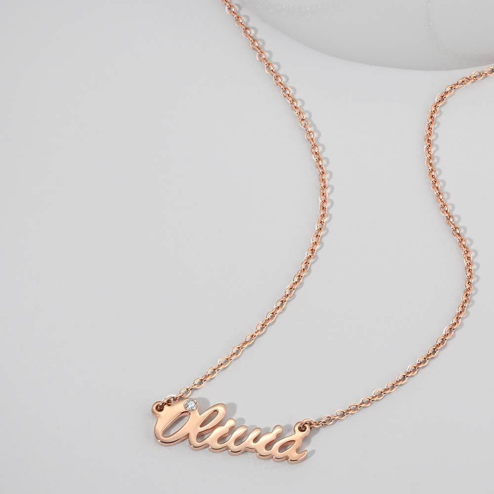 0.02ct Diamond Name Necklace Rose Gold Plated Silver - soufeelus
