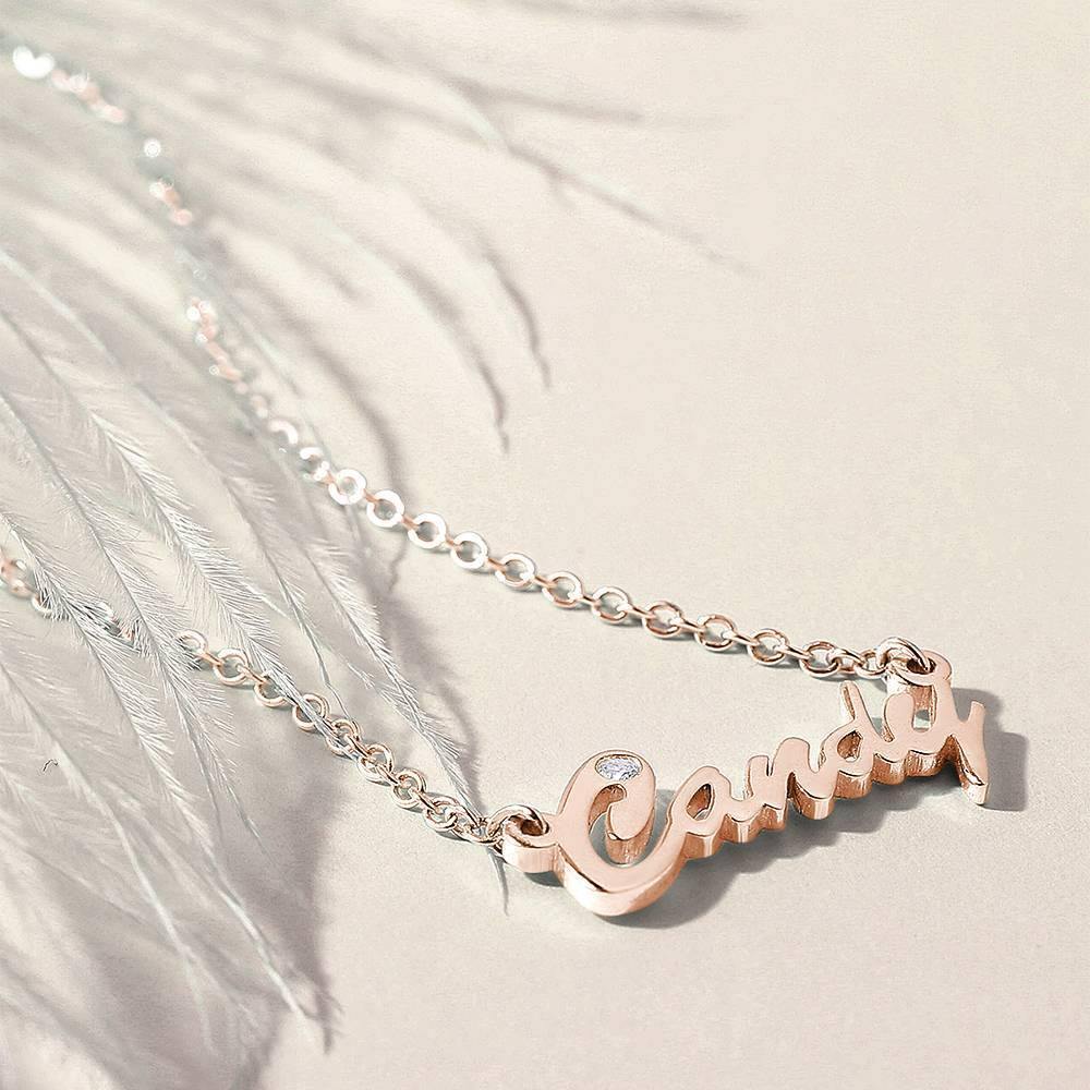 Personalized CZ Name Necklace Rose Gold Plated Silver - soufeelus