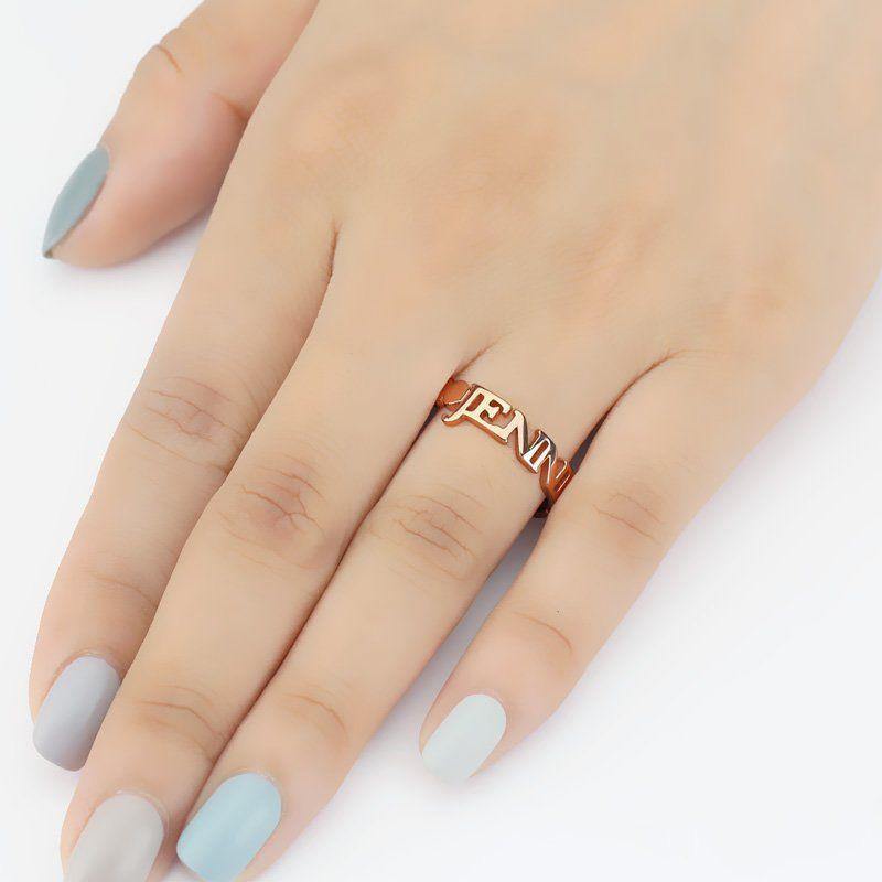 Name Ring Rose Gold Plated Silver - soufeelus