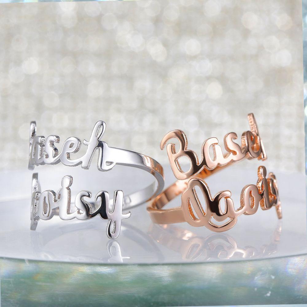 Personalised Two Name Ring Rose Gold Plated Silver - soufeelus