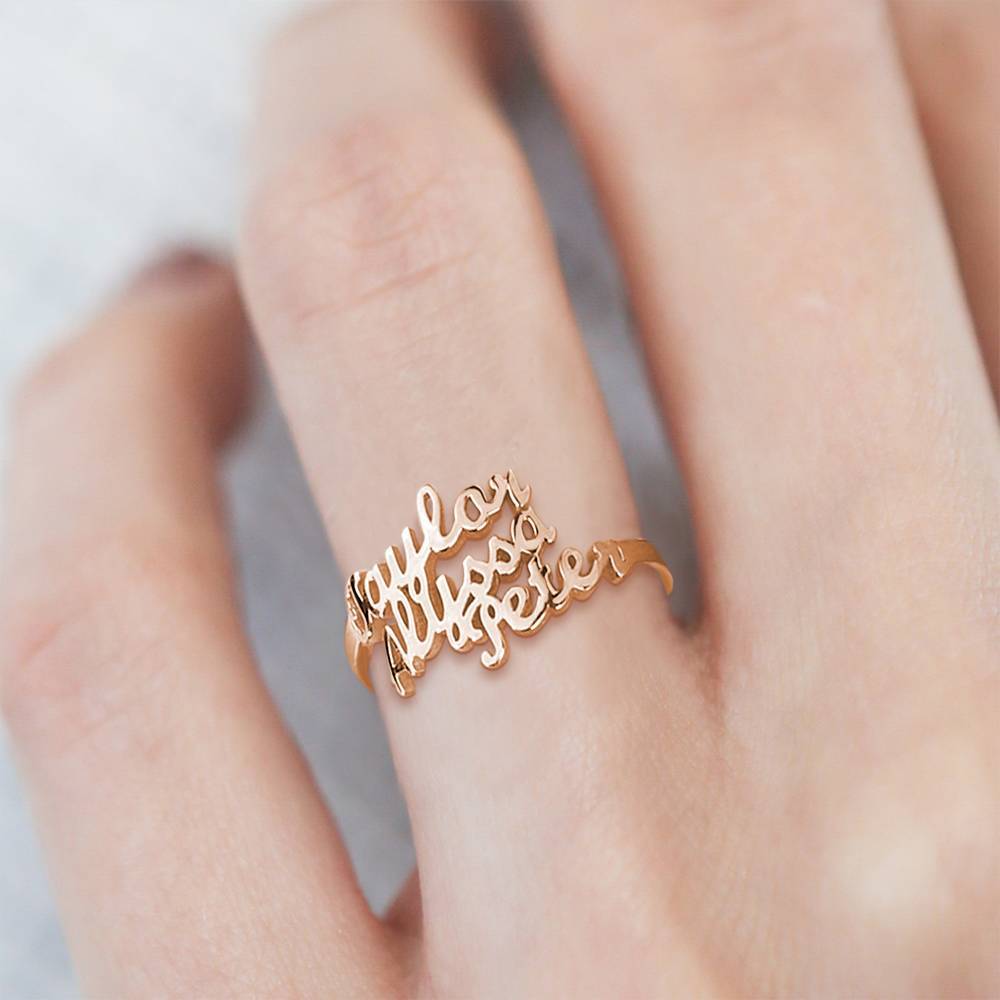 Three Name Ring 14K Gold Plated Silver